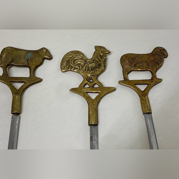 Mid Century Vintage (set of 3) Brass Figural Animal Finial Stainless Skewers - Picture 2 of 16